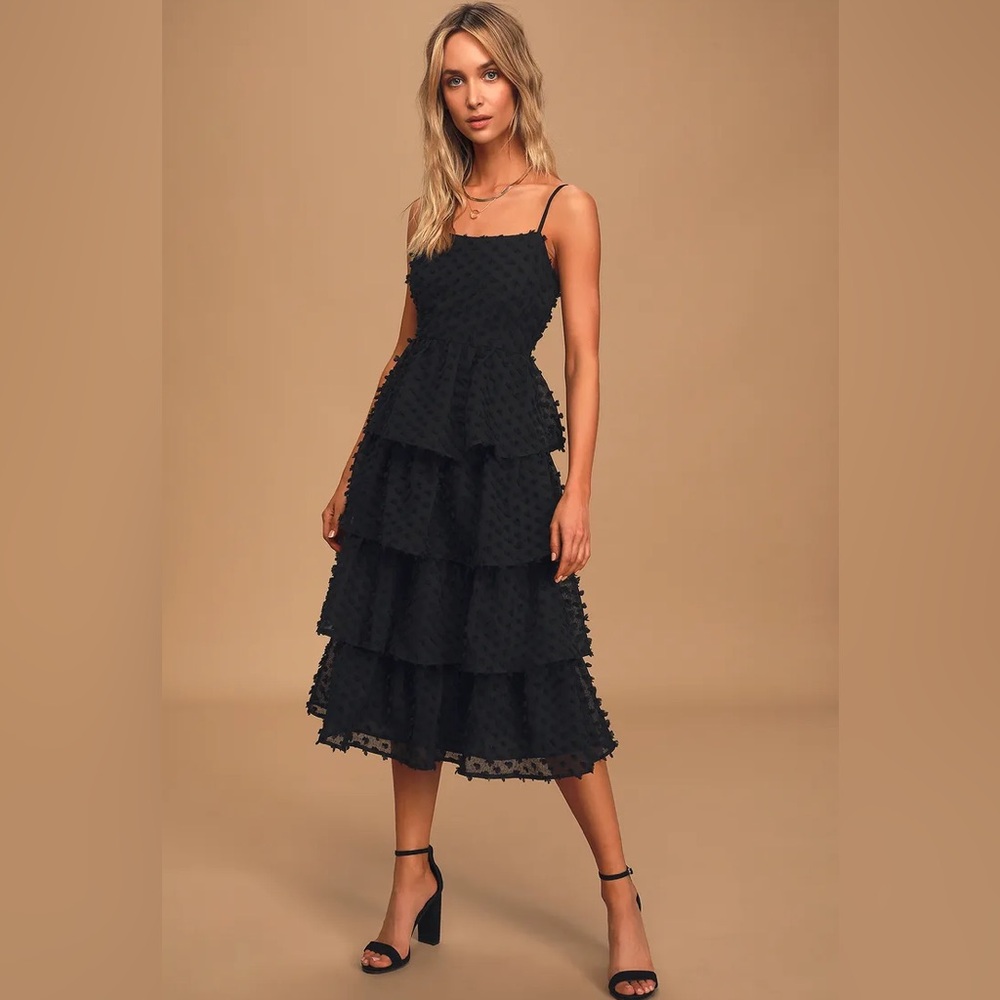 NWT Lulus Black Swiss Dot Midi Dress